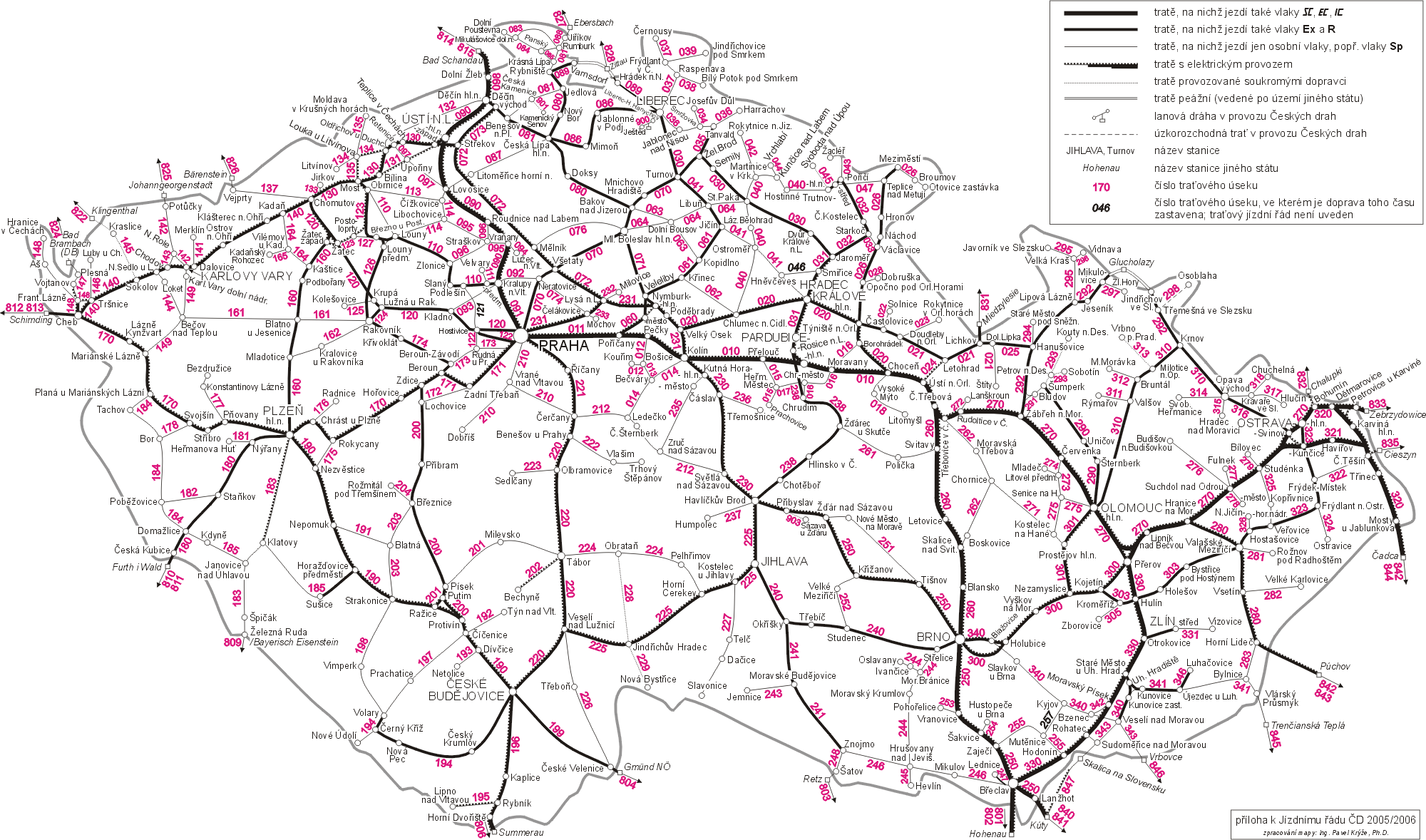 Železniční mapa České republiky - příloha k jízdnímu řádu 2005/2006