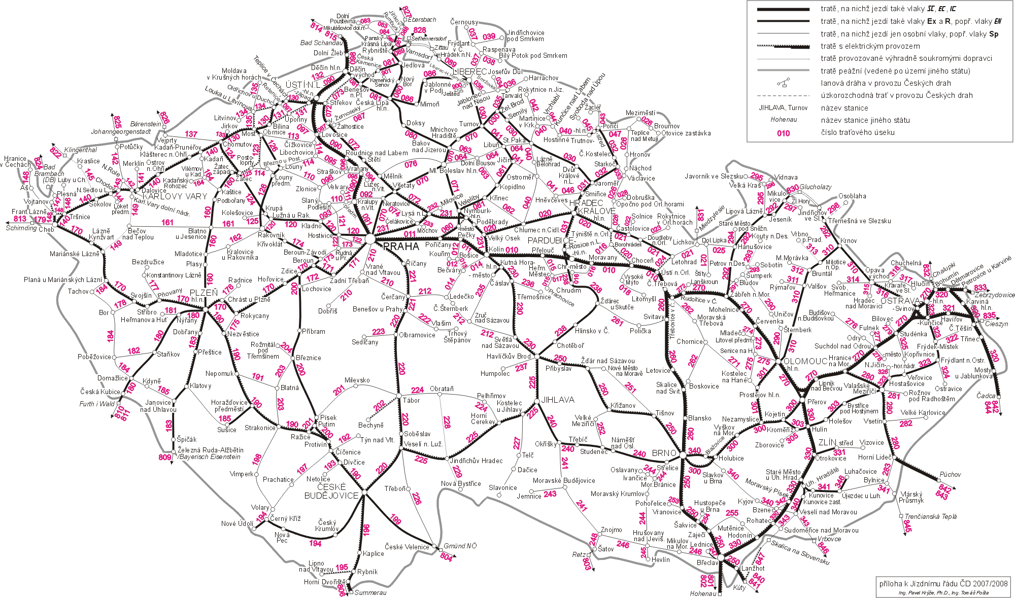 Železniční mapa České republiky - příloha k jízdnímu řádu 2007/2008