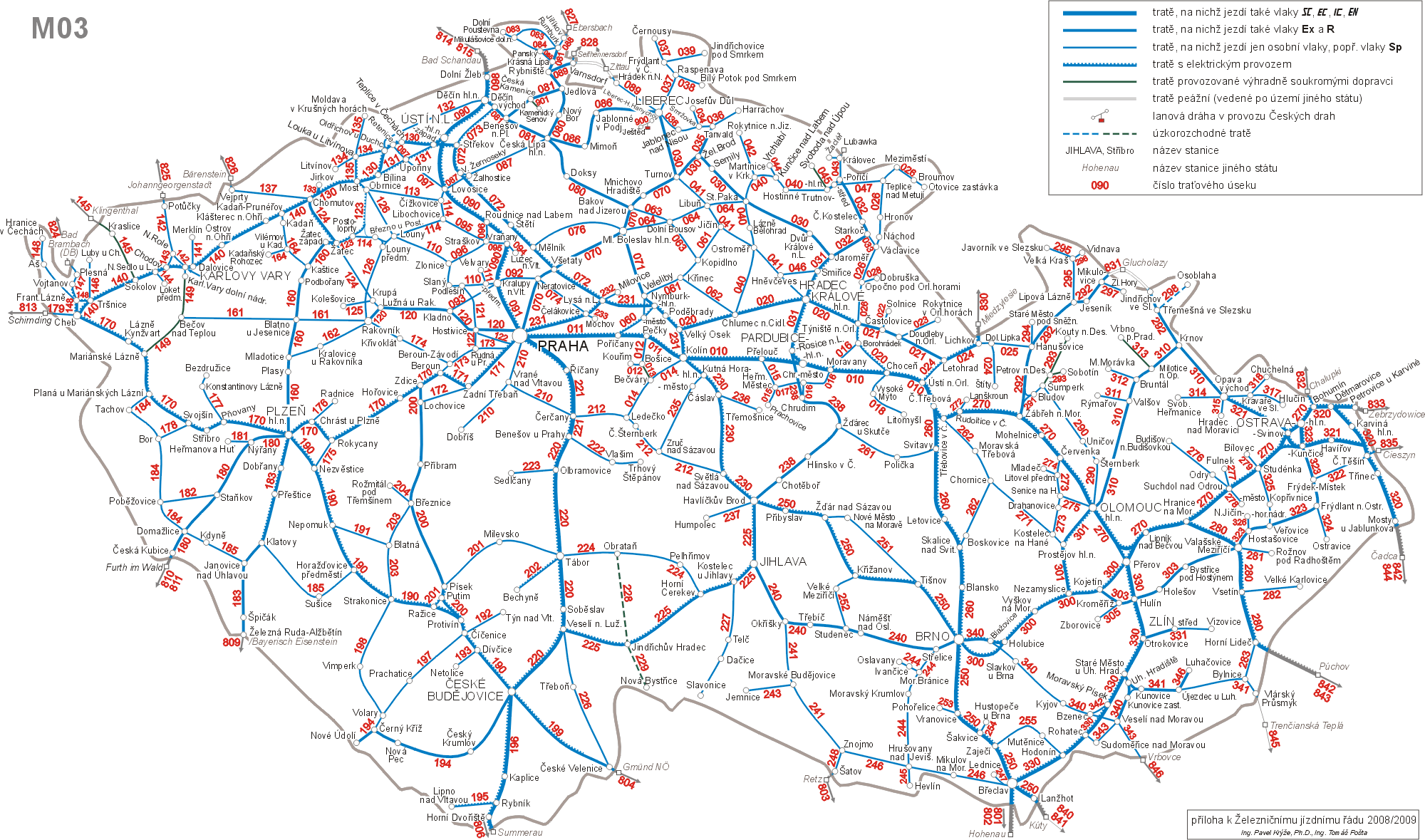 Železniční mapa České republiky - příloha k jízdnímu řádu 2008/2009