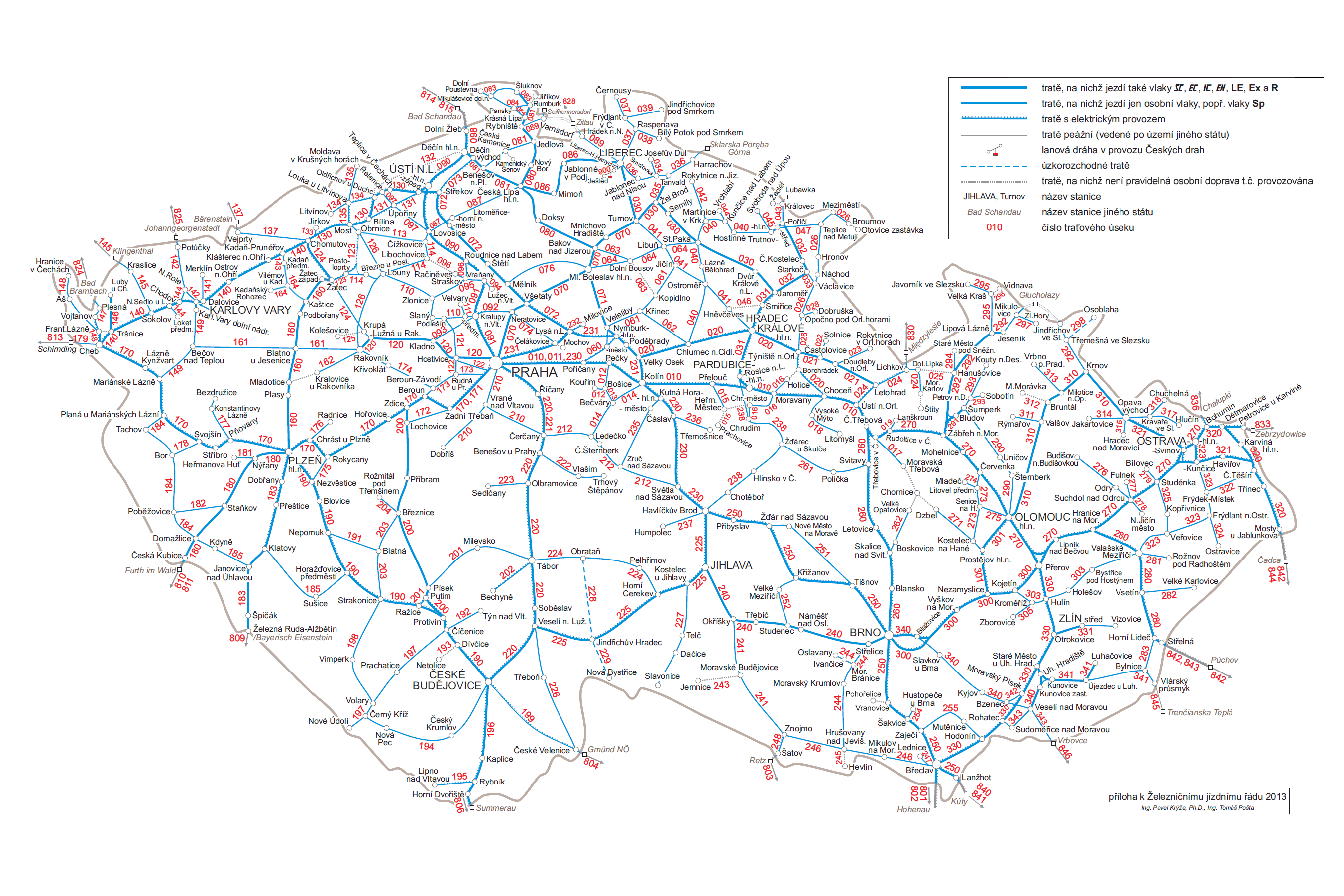 Železniční mapa České republiky - příloha k jízdnímu řádu 2012/2013